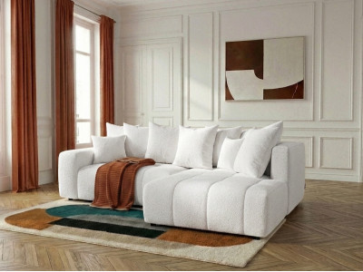 Canapé d'angle L convertible coffre ROXELANE tissu bouclette