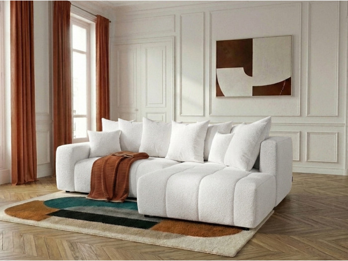 Canapé d'angle L convertible coffre ROXELANE tissu bouclette