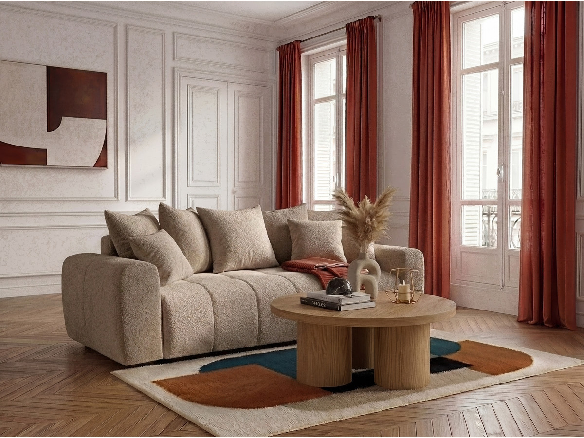 Canapé droit 3 places convertible ROXELANE bouclette beige — vue 5