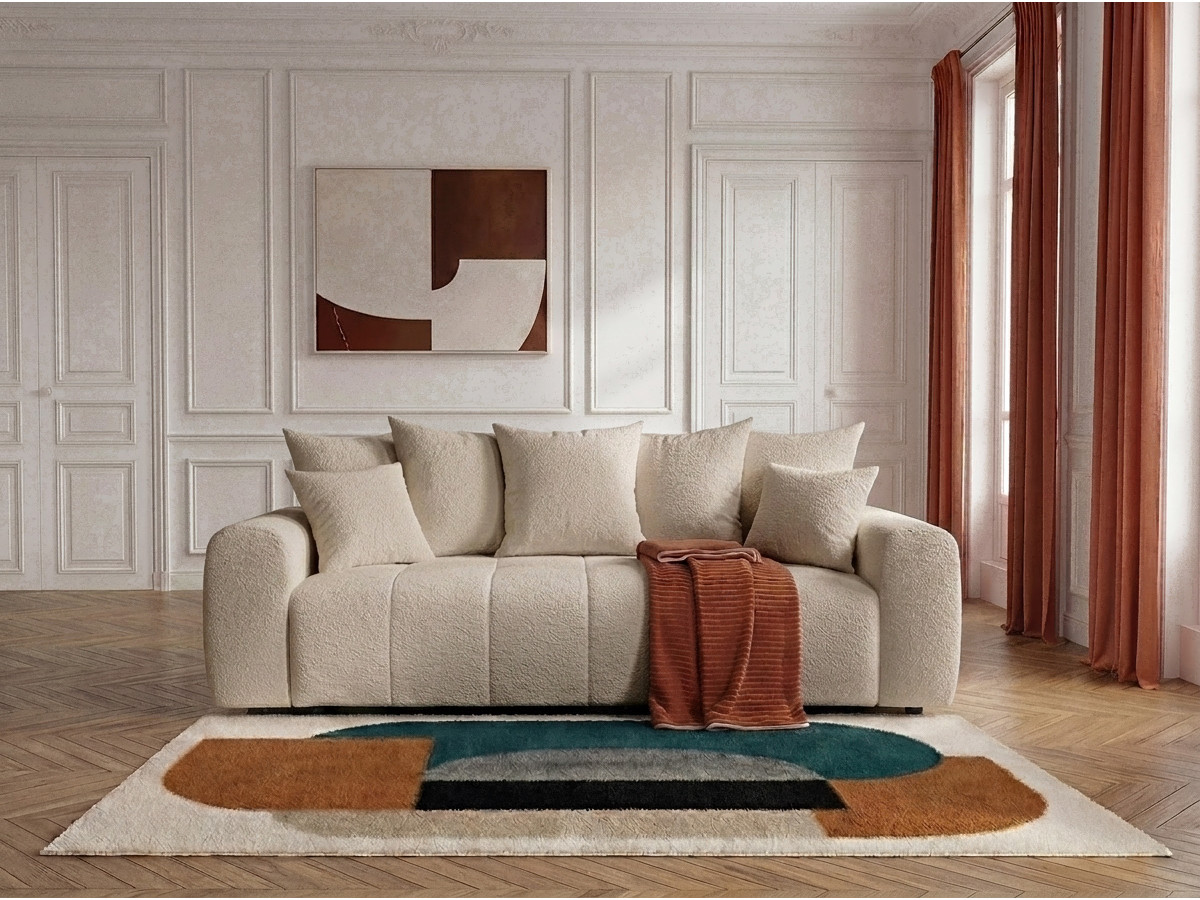 Canapé droit 3 places convertible ROXELANE bouclette beige — vue 4
