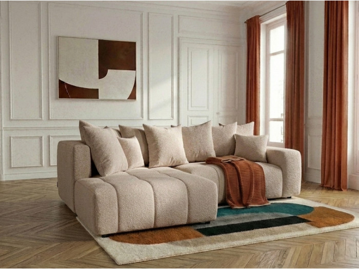 Canapé d'angle L convertible coffre ROXELANE tissu bouclette
