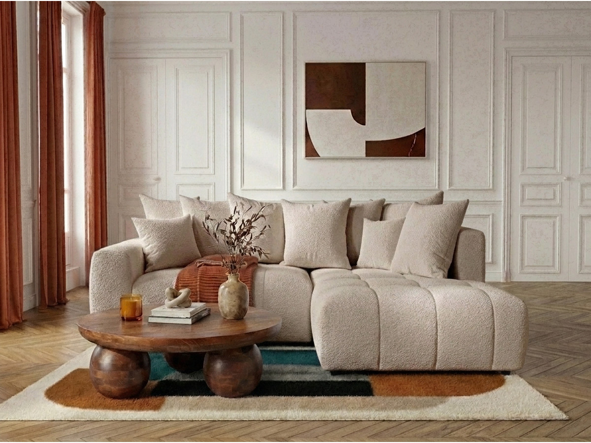 Canapé d'angle L convertible coffre ROXELANE bouclette beige — vue 5