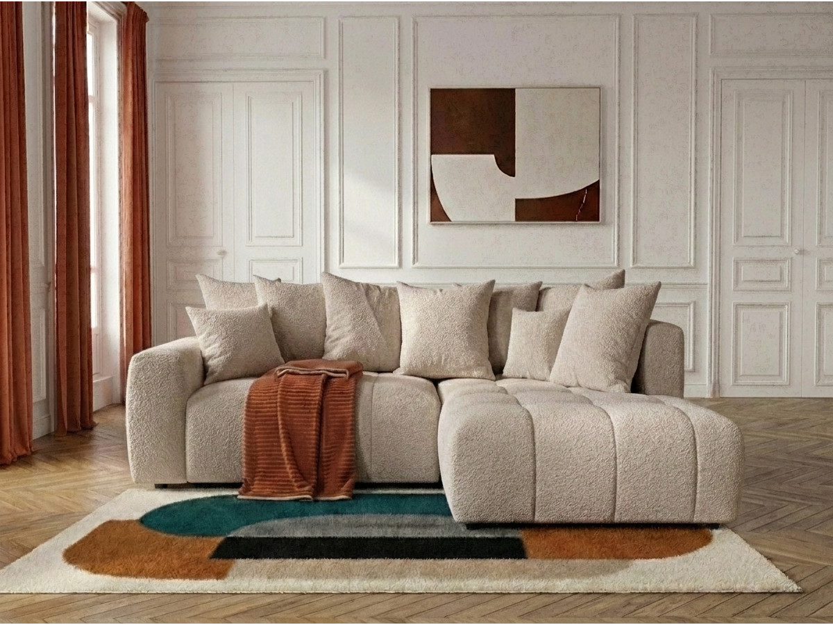 Canapé d'angle L convertible coffre ROXELANE bouclette beige — vue 6