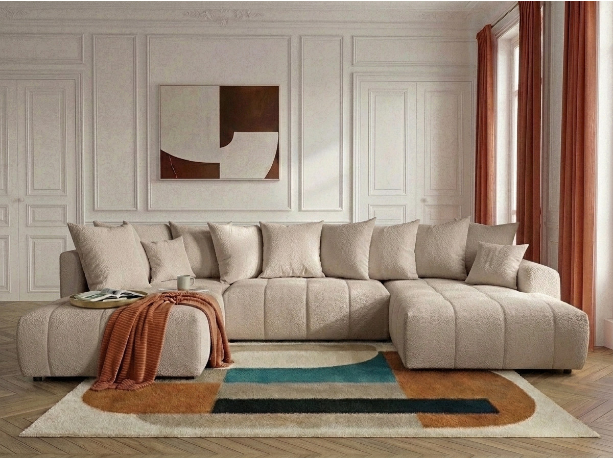 Canapé panoramique convertible ROXELANE bouclette beige — vue 5