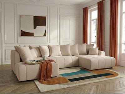 Canapé panoramique convertible ROXELANE tissu bouclette