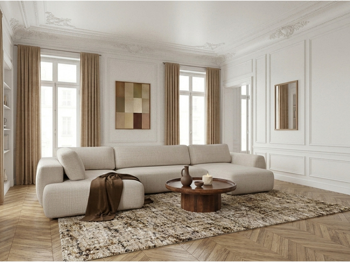 Canapé panoramique convertible coffre DENISE texturé beige