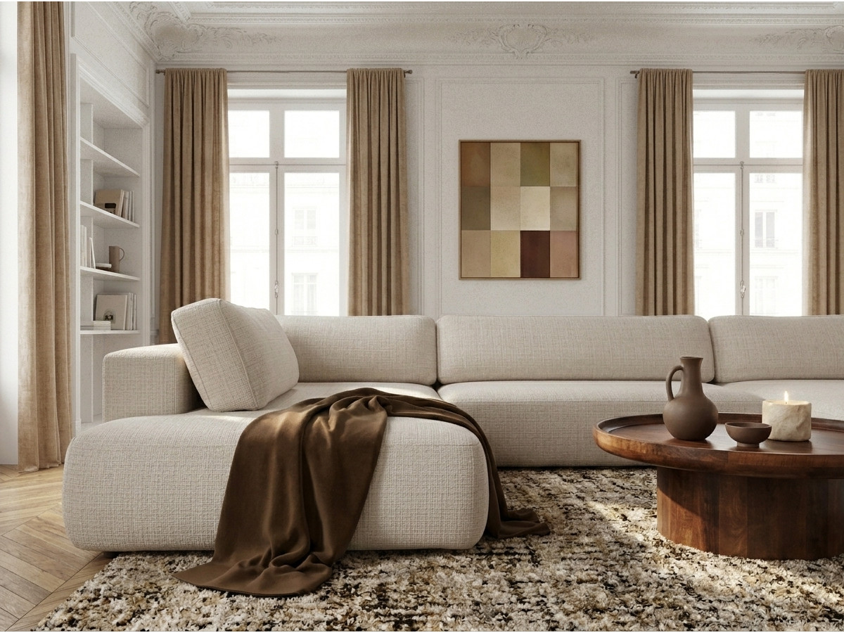 Canapé panoramique convertible coffre DENISE texturé beige — vue 6