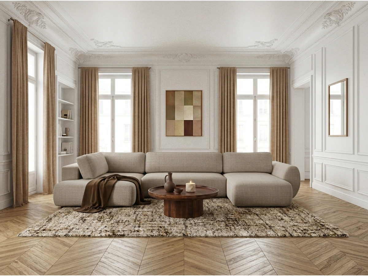 Canapé panoramique convertible coffre DENISE texturé beige — vue 4