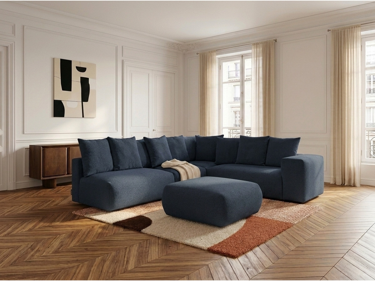 Canapé d'angle modulable VOLTAIRE bleu foncé