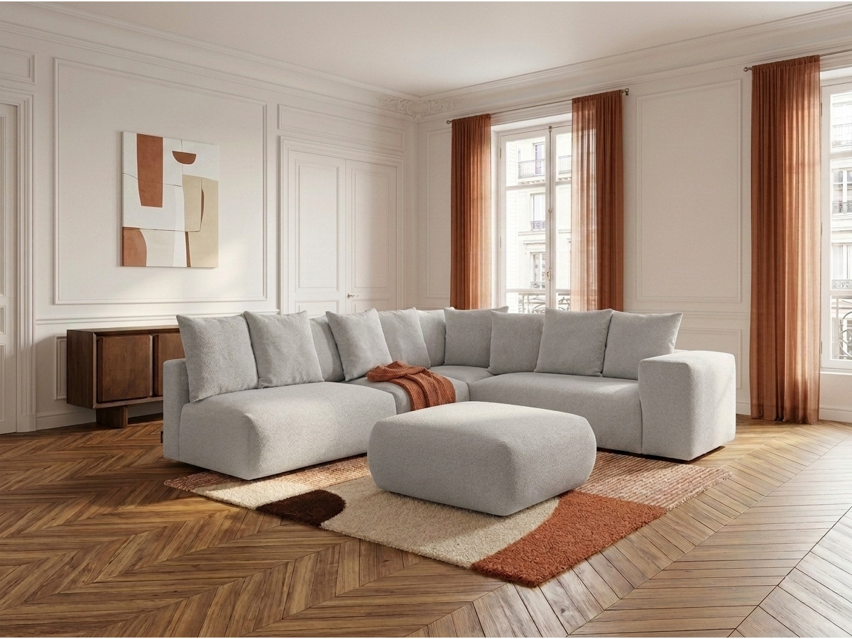 Canapé d'angle modulable VOLTAIRE gris clair