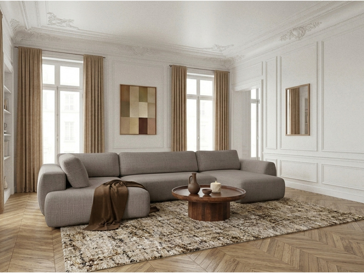 Canapé panoramique convertible coffre DENISE texturé taupe