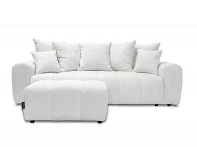 Canapé droit 3 places convertible ROXELANE tissu bouclette avec pouf