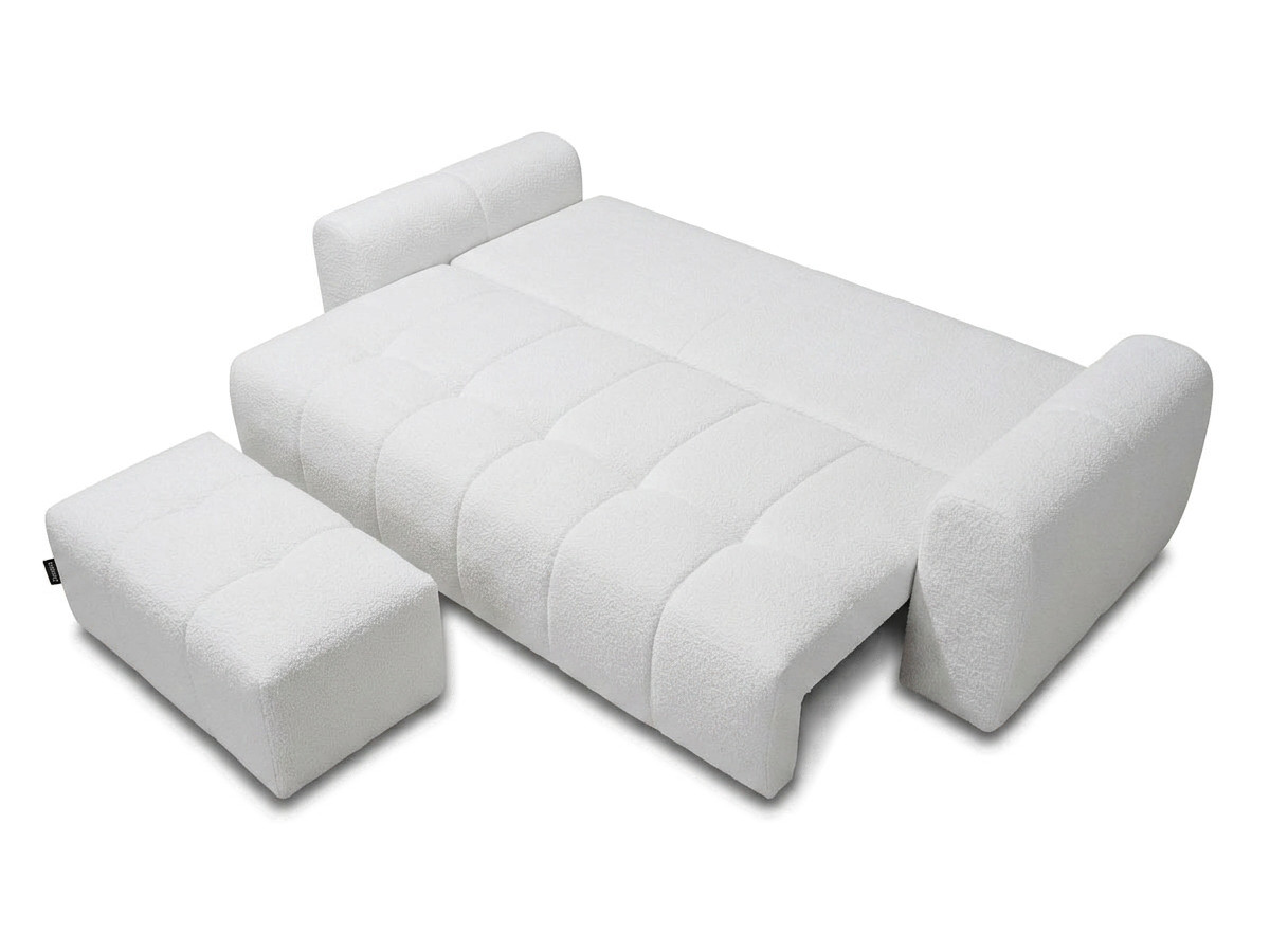 Canapé droit 3 places convertible ROXELANE bouclette avec pouf blanc — vue 5
