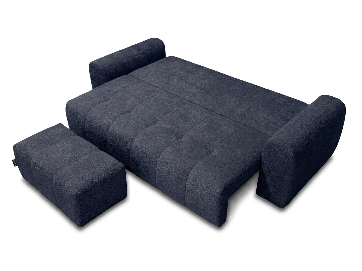 Canapé droit 3 places convertible ROXELANE bouclette avec pouf bleu foncé — vue 5