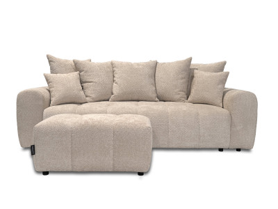 Canapé droit 3 places convertible ROXELANE tissu bouclette avec pouf