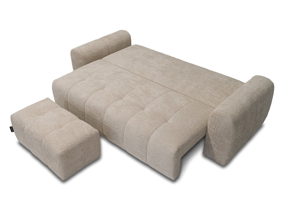 Canapé droit 3 places convertible ROXELANE bouclette avec pouf beige — vue 5
