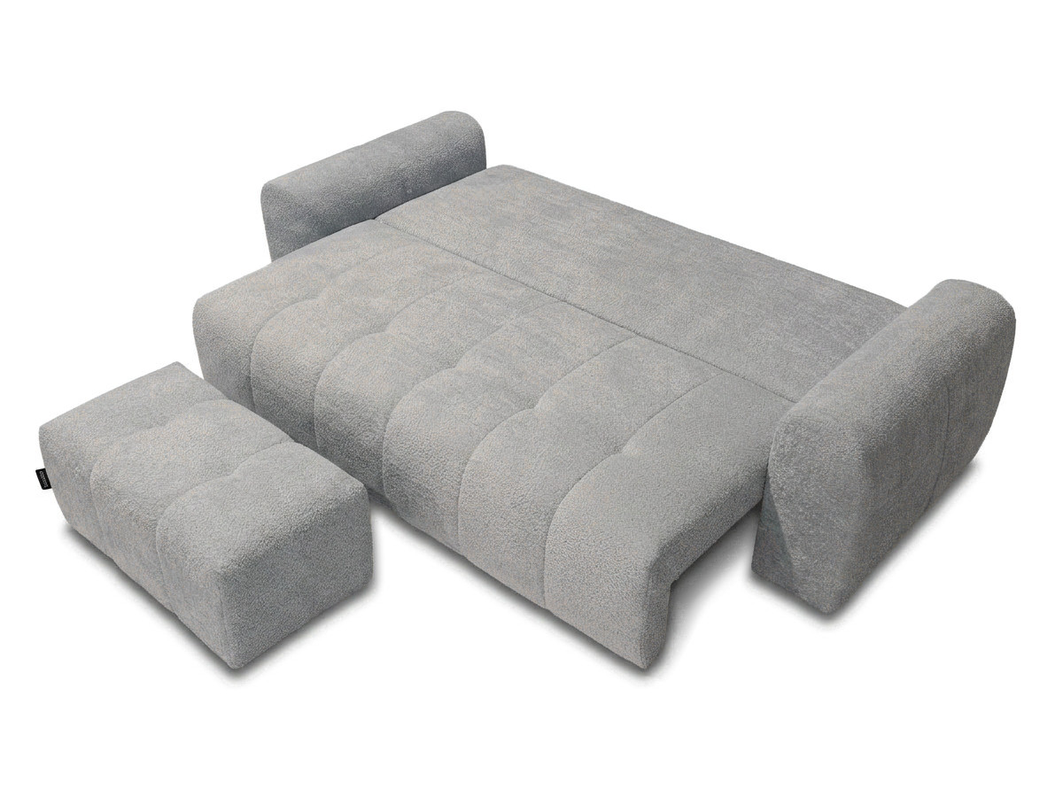 Canapé droit 3 places convertible ROXELANE bouclette avec pouf gris clair — vue 5