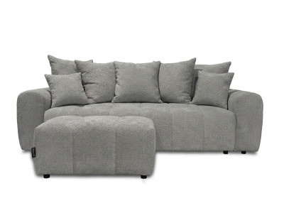 Canapé droit 3 places convertible ROXELANE tissu bouclette avec pouf