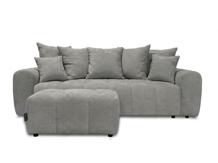 Canapé 3 places convertible ROXELANE tissu bouclette avec pouf