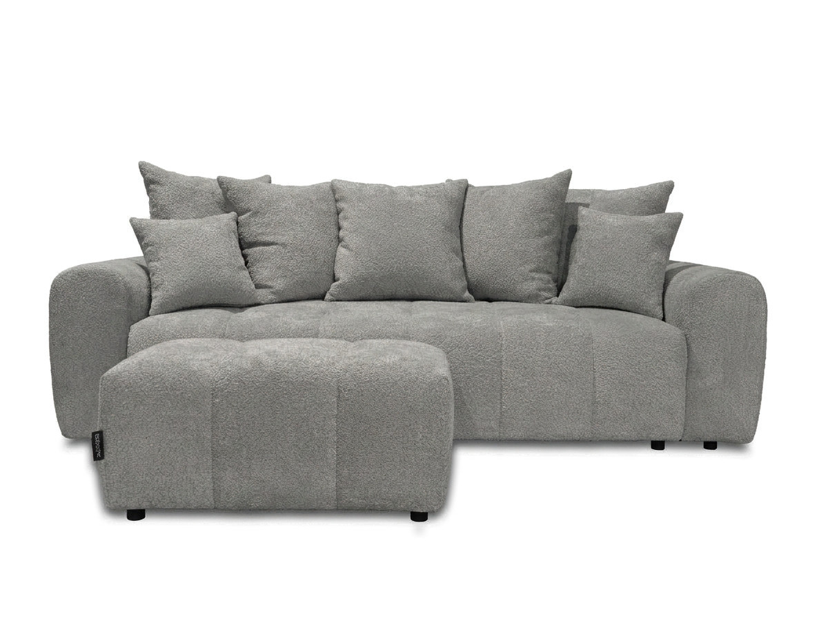 Canapé droit 3 places convertible ROXELANE bouclette avec pouf gris foncé — vue 3