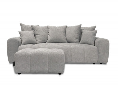 Canapé droit 3 places convertible ROXELANE tissu bouclette avec pouf