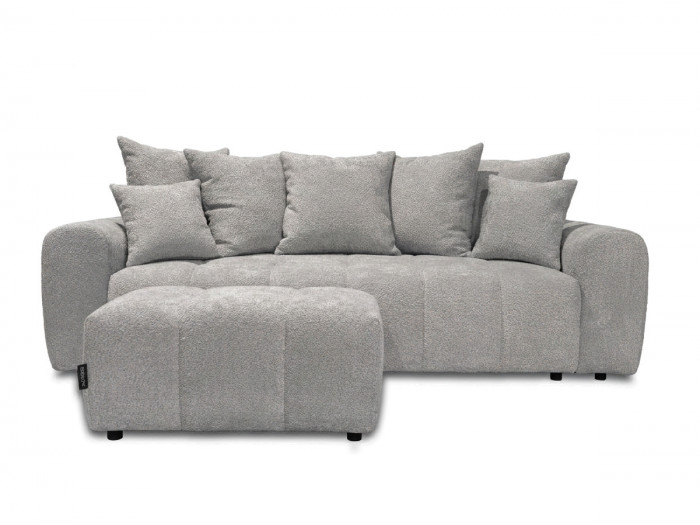 Canapé 3 places convertible ROXELANE tissu bouclette avec pouf