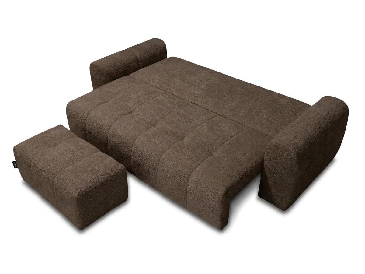 Canapé droit 3 places convertible ROXELANE bouclette avec pouf marron — vue 5