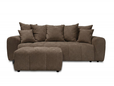 Canapé droit 3 places convertible ROXELANE tissu bouclette avec pouf
