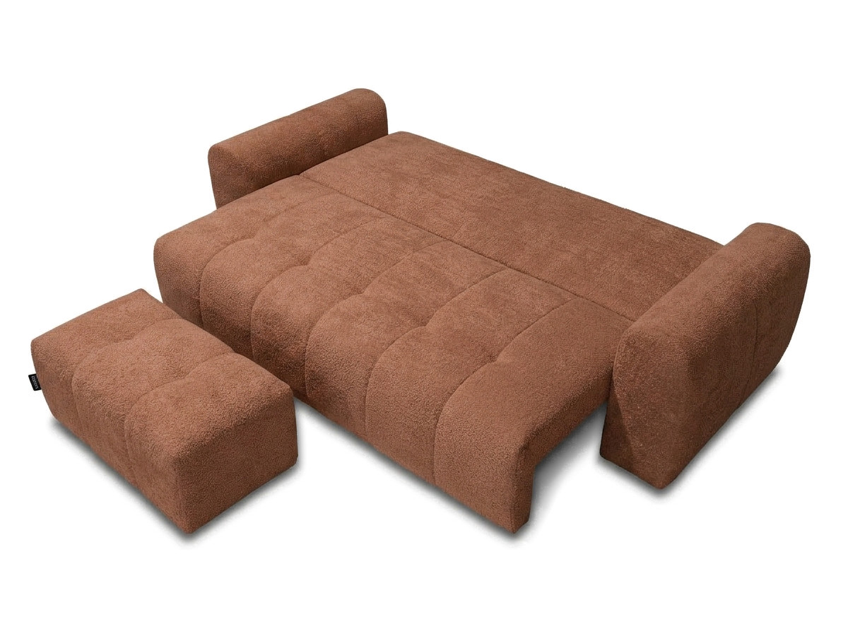 Canapé droit 3 places convertible ROXELANE bouclette avec pouf orange — vue 5