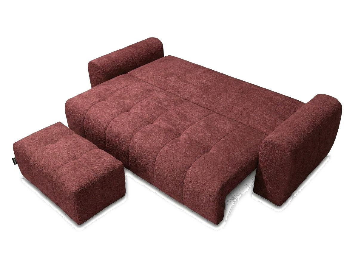 Canapé droit 3 places convertible ROXELANE bouclette avec pouf rouge — vue 5