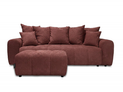 Canapé droit 3 places convertible ROXELANE tissu bouclette avec pouf