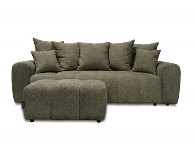 Canapé droit 3 places convertible ROXELANE tissu bouclette avec pouf