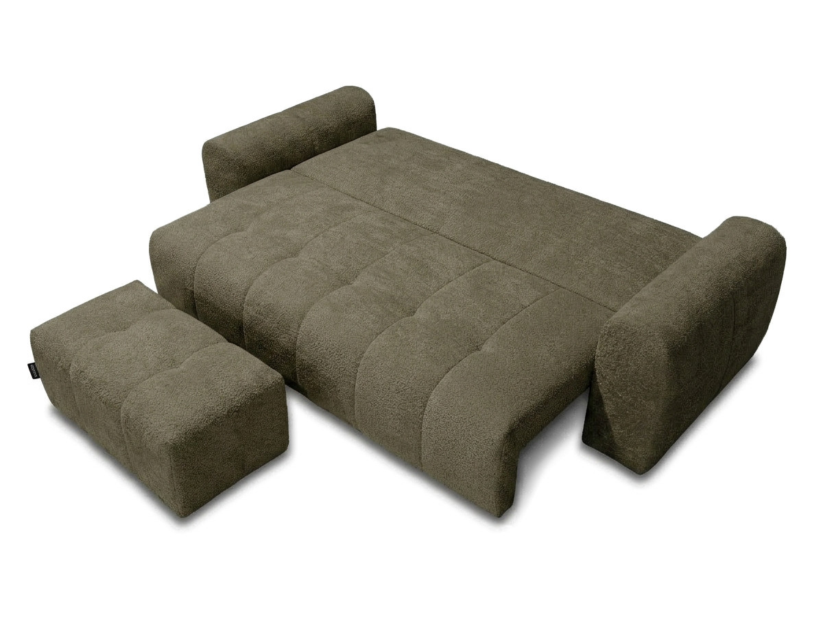 Canapé droit 3 places convertible ROXELANE bouclette avec pouf vert — vue 5
