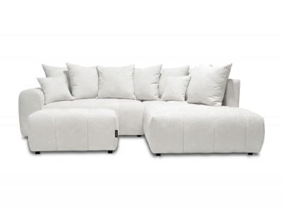 Canapé d'angle L convertible coffre ROXELANE tissu bouclette avec pouf
