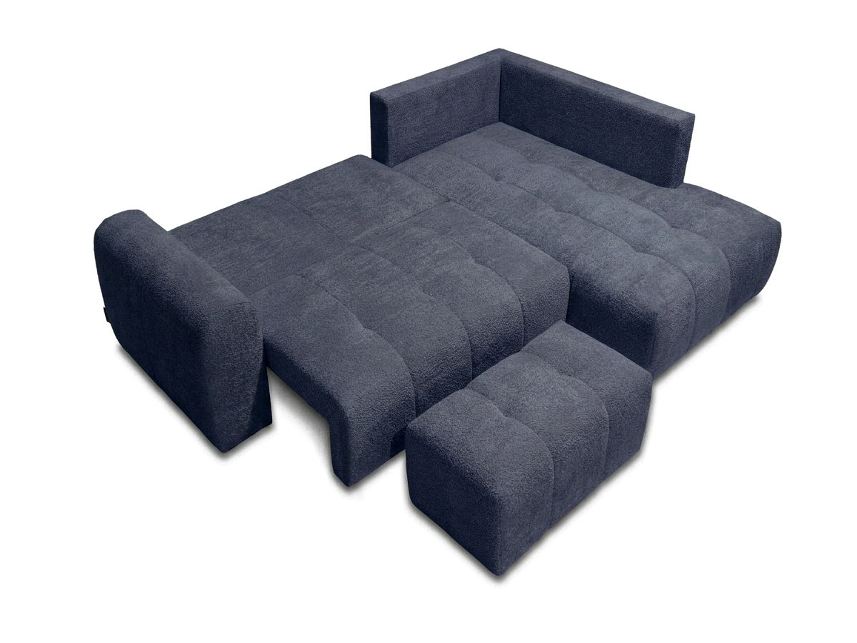 Canapé d'angle L convertible coffre ROXELANE bouclette avec pouf bleu foncé — vue 5