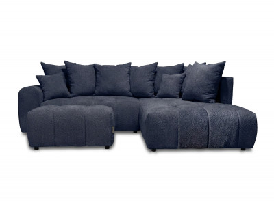 Canapé d'angle L convertible coffre ROXELANE tissu bouclette avec pouf