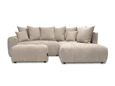 Canapé d'angle L convertible coffre ROXELANE tissu bouclette avec pouf