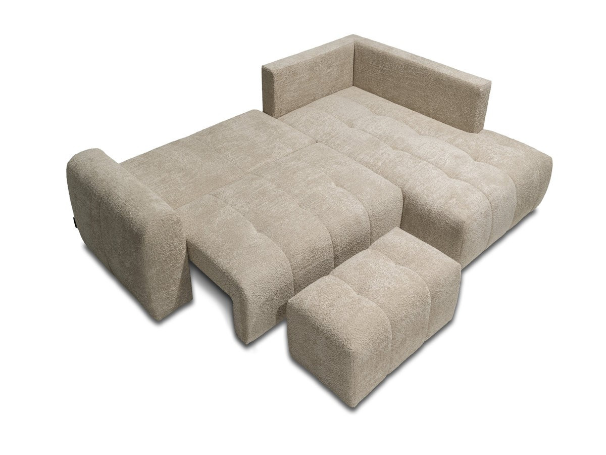 Canapé d'angle L convertible coffre ROXELANE bouclette avec pouf beige — vue 5