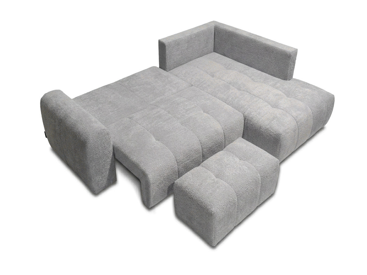 Canapé d'angle L convertible coffre ROXELANE bouclette avec pouf gris clair — vue 5