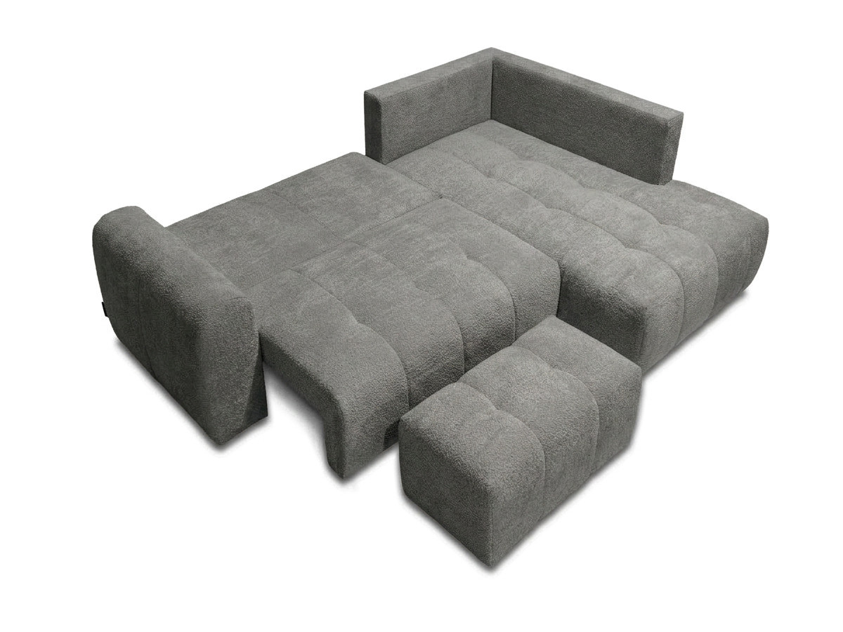 Canapé d'angle L convertible coffre ROXELANE bouclette avec pouf gris foncé — vue 5