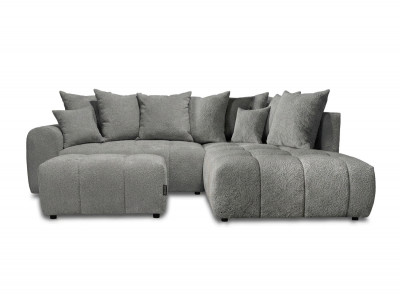 Canapé d'angle L convertible coffre ROXELANE tissu bouclette avec pouf