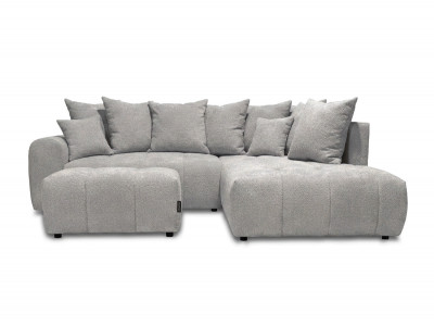 Canapé d'angle L convertible coffre ROXELANE tissu bouclette avec pouf