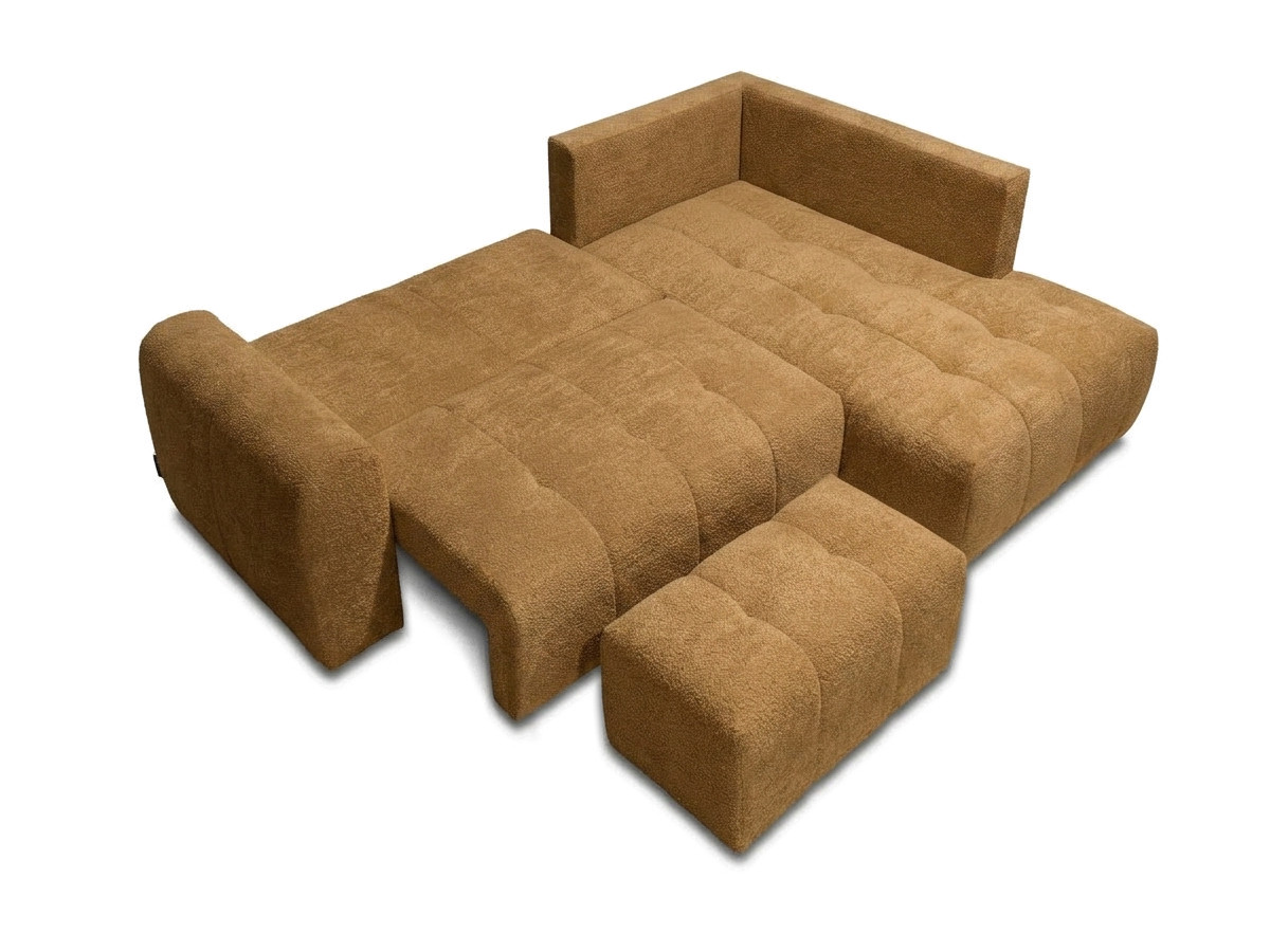 Canapé d'angle L convertible coffre ROXELANE bouclette avec pouf jaune — vue 5