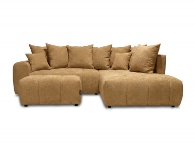 Canapé d'angle L convertible coffre ROXELANE tissu bouclette avec pouf