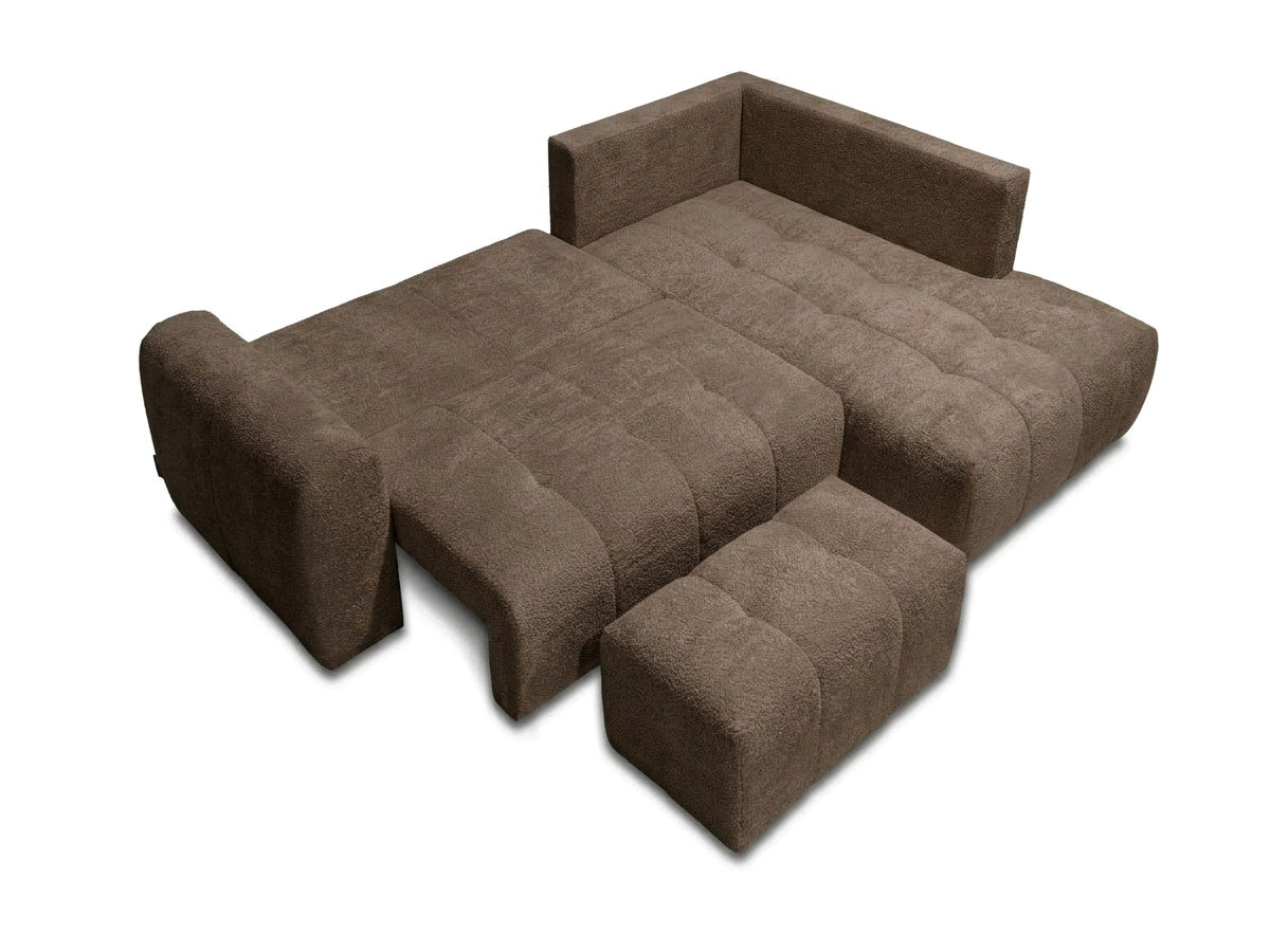 Canapé d'angle L convertible coffre ROXELANE bouclette avec pouf marron — vue 5