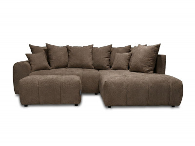 Canapé d'angle L convertible coffre ROXELANE tissu bouclette avec pouf