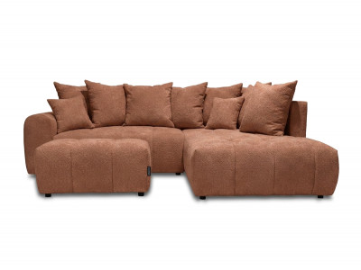 Canapé d'angle L convertible coffre ROXELANE tissu bouclette avec pouf