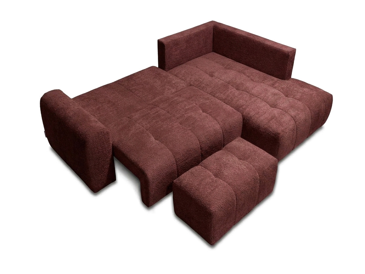 Canapé d'angle L convertible coffre ROXELANE bouclette avec pouf rouge — vue 5