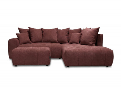 Canapé d'angle L convertible coffre ROXELANE tissu bouclette avec pouf