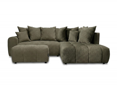 Canapé d'angle L convertible coffre ROXELANE tissu bouclette avec pouf